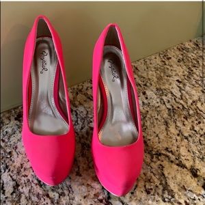 Hot pink platform heels